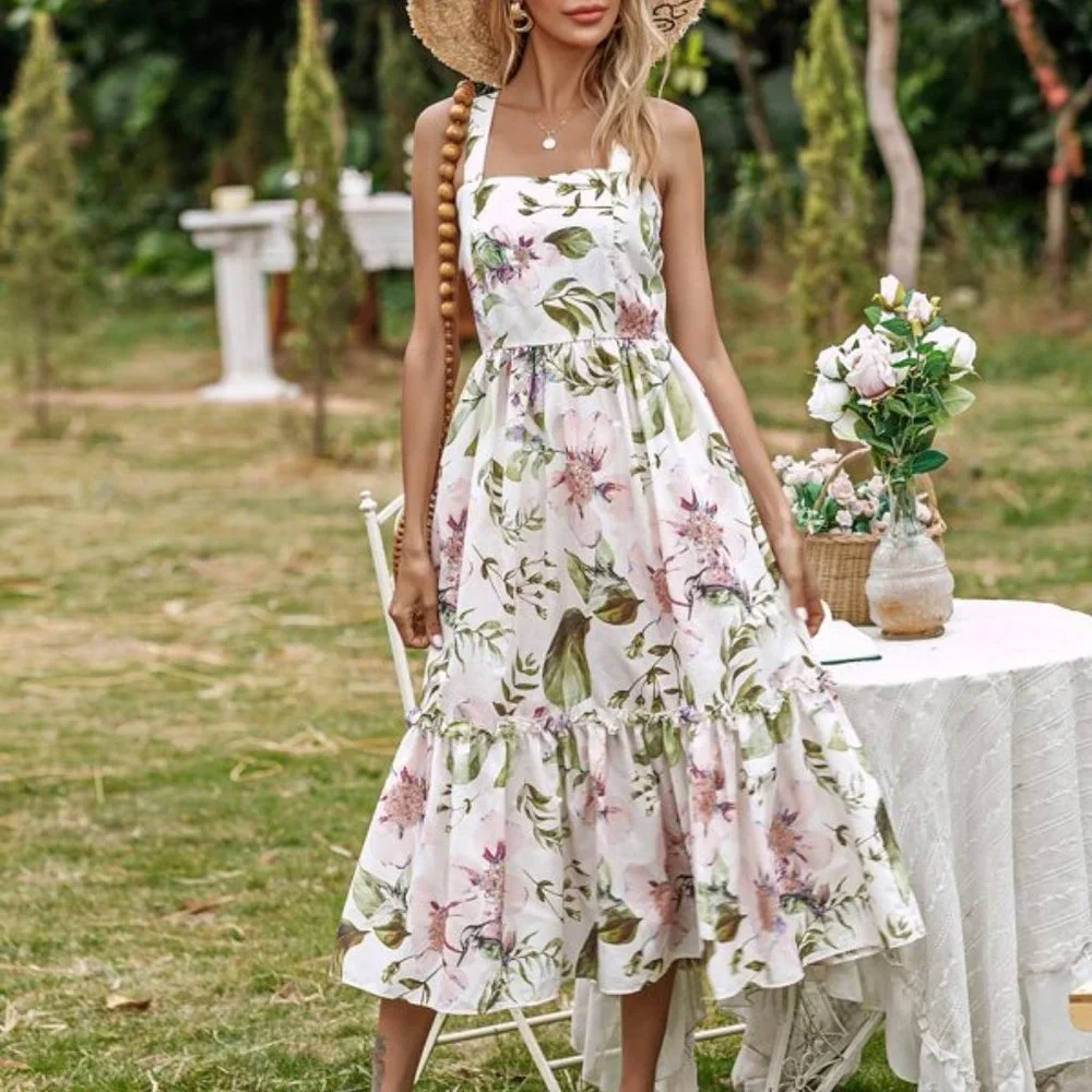 CottageCore FLoral Print Maxi Dress Pink - Picture 11 of 13